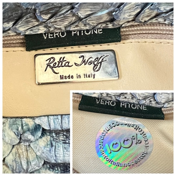 Large RETTA WOLFF Python Handbag Blues and Grays Snakeskin Bag Rare Made in USA - Picture 5 of 16